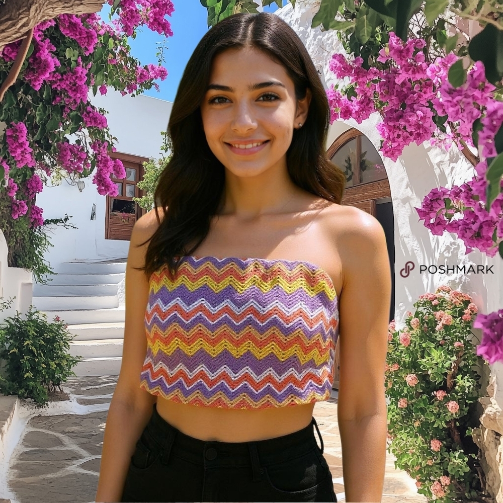 Multicolor Chevron Strapless Top